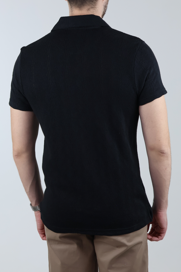 Camisa Negra De Punto Hombre Manga Corta Estilo Casual Cómoda